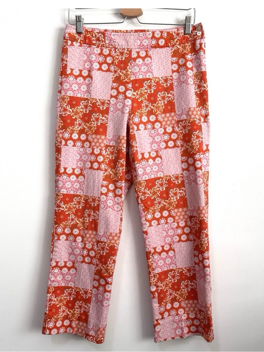 Harold's Orange Pink Patchwork Straight Leg Pants. Retro Pattern. A 60’s Vibe